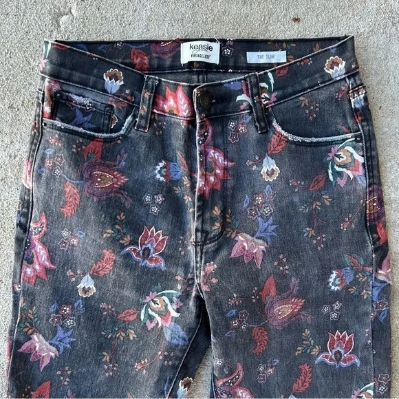 Kensie VintageLuxe Floral Skinny Jeans Sz 2/26 – Boho Slim Fit Denim - Picture 3 of 10